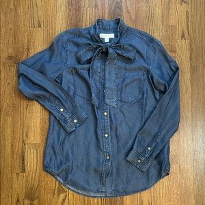 BNWT Michael Kors Lyocell Indigo Denim Bow-Tie Button-Down Shirt Sz M